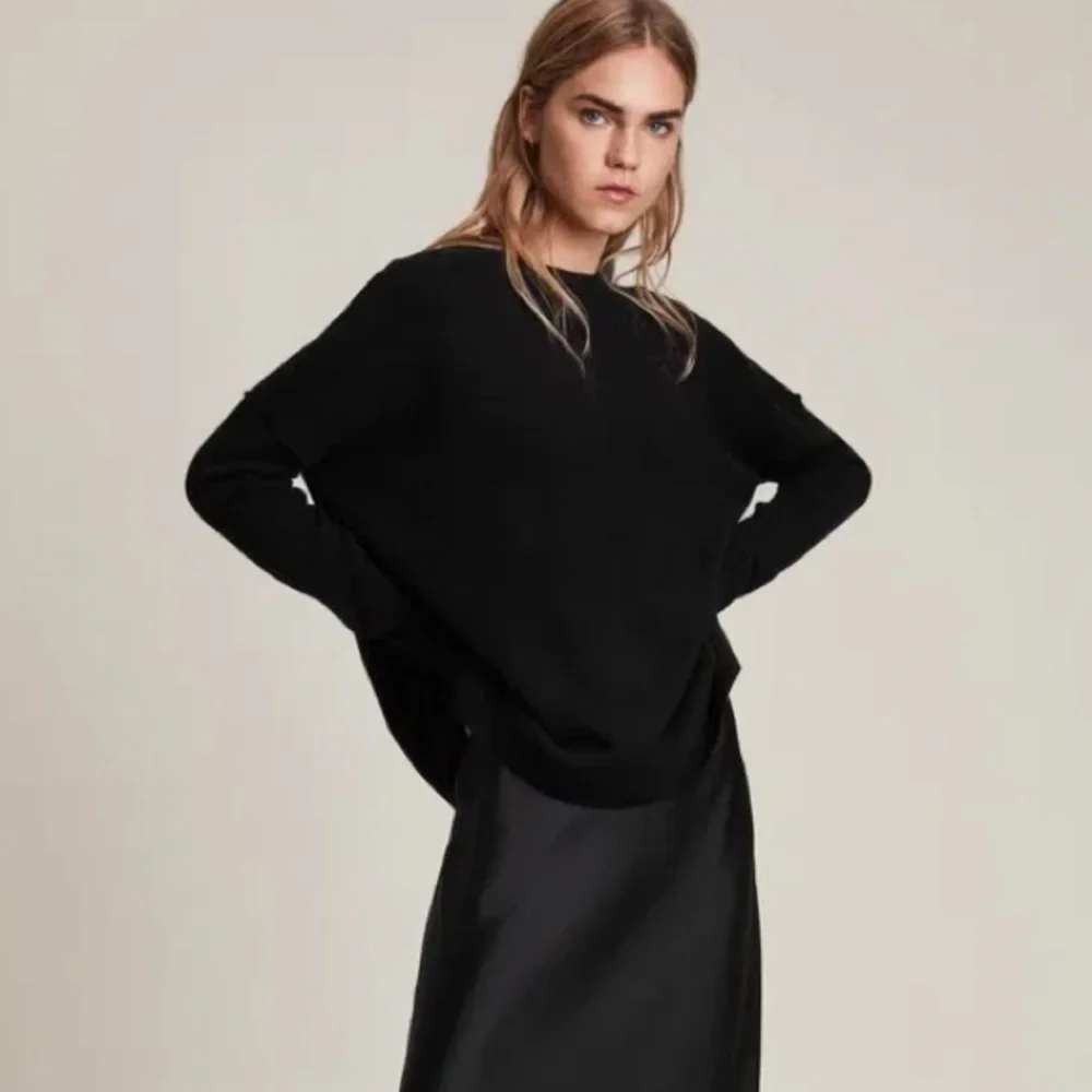 AllSaints Black Wool Cashmere Batwing Cowl Neck Ribbed Sweater Large